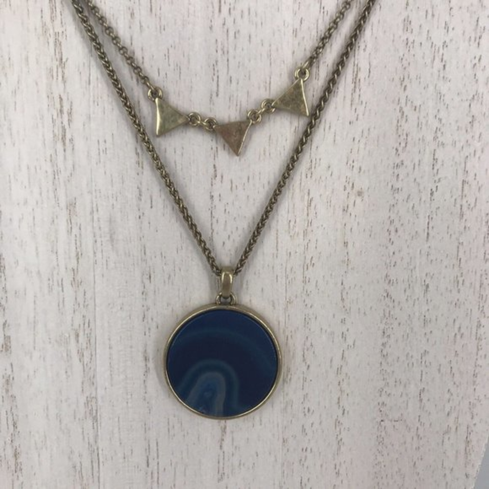 Lucky Brand 2 Strand Gold‎ tone  Double 16" Circle marbled pendant Necklace